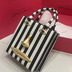 Alternative view of SCHIAPARELLI Top Handle Bags Black-White-Gold 20X19X9CM A02010067074