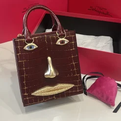 SCHIAPARELLI Top Handle Bags Burgundy-Gold 20X19X9CM A95010067063