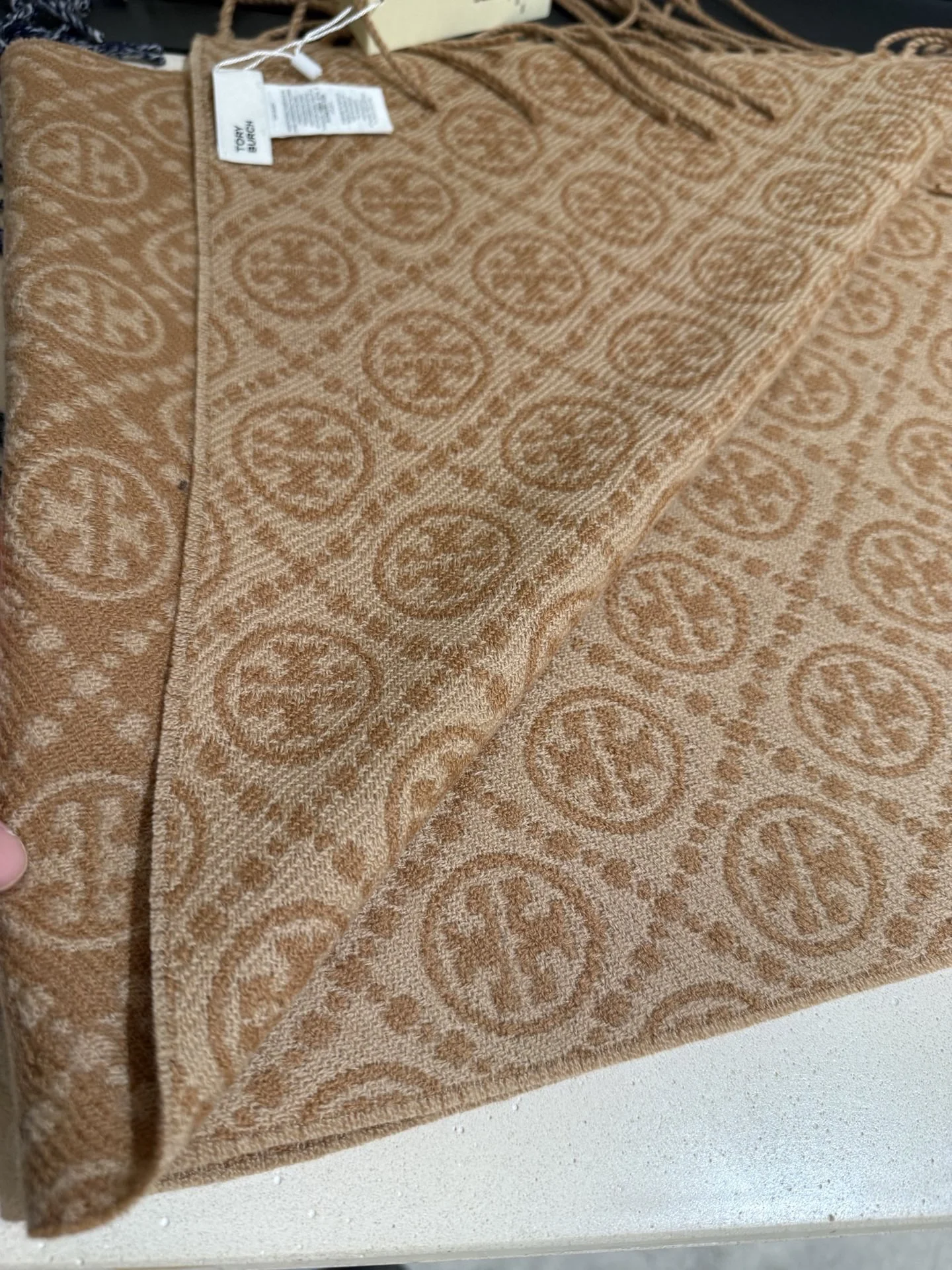TORY BURCH Scarves Wool Cotton Beige-Navy 166X35 CM A1510071143 - Image 9
