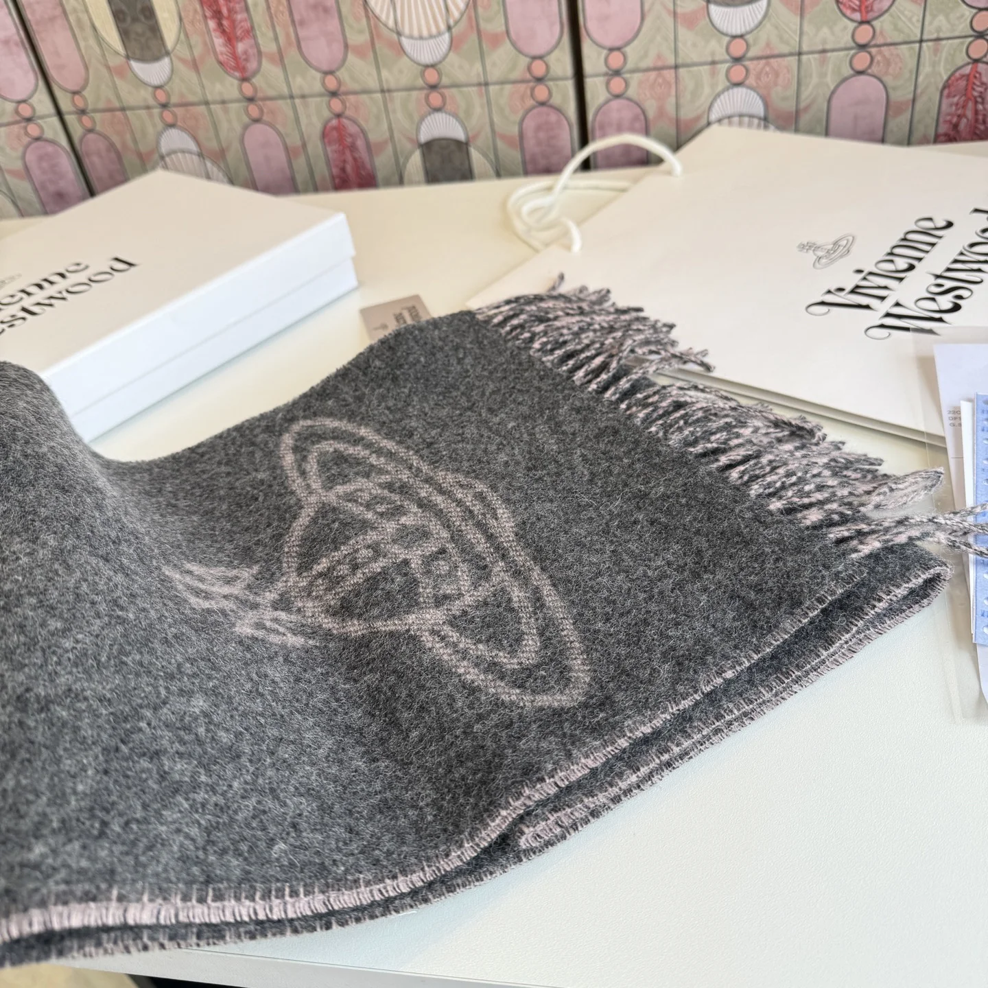 VIVIENNE WESTWOOD Scarves Wool Blend Gray-Pink One Size A1010070545 - Image 11