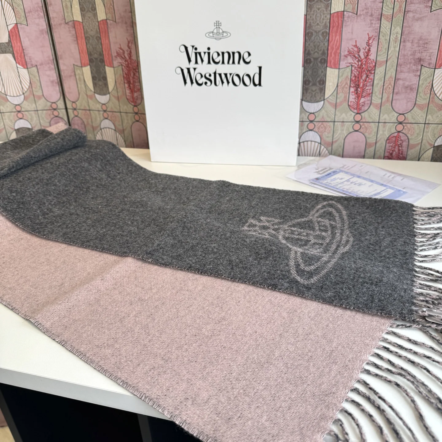 VIVIENNE WESTWOOD Scarves Wool Blend Gray-Pink One Size A1010070545 - Image 12