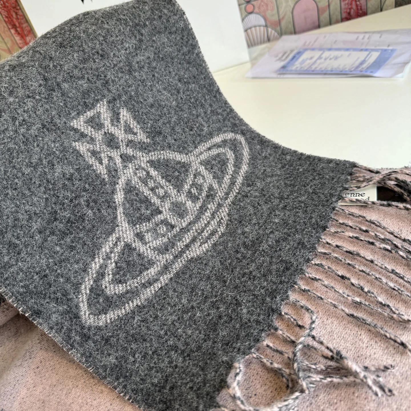 VIVIENNE WESTWOOD Scarves Wool Blend Gray-Pink One Size A1010070545 - Image 2