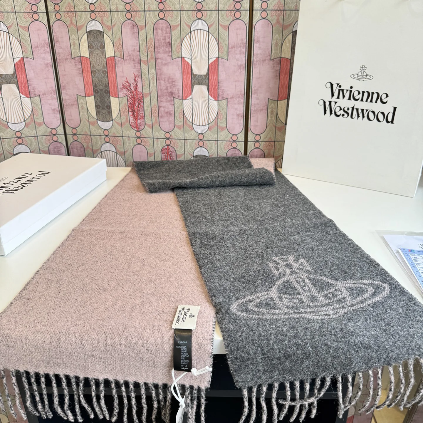 VIVIENNE WESTWOOD Scarves Wool Blend Gray-Pink One Size A1010070545 - Image 3