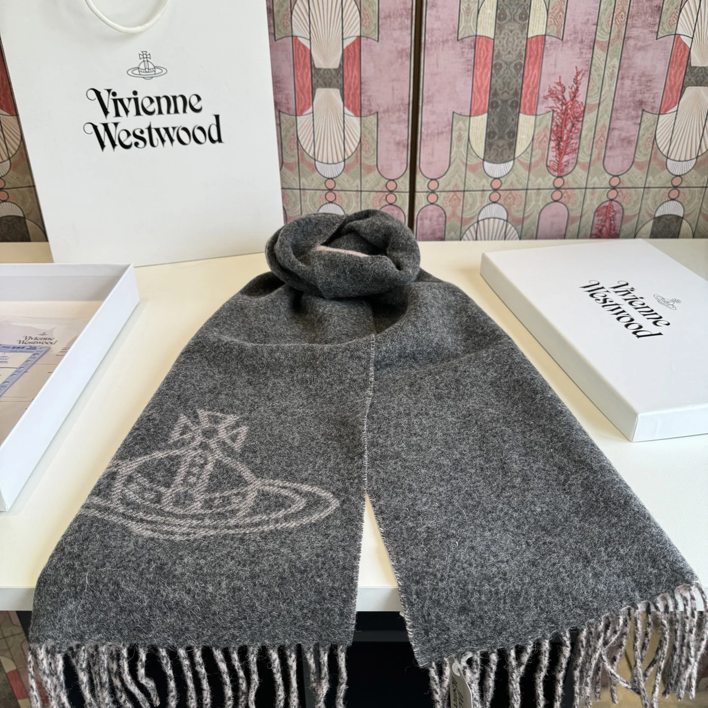 VIVIENNE WESTWOOD Scarves Wool Blend Gray-Pink One Size A1010070545 - Image 4
