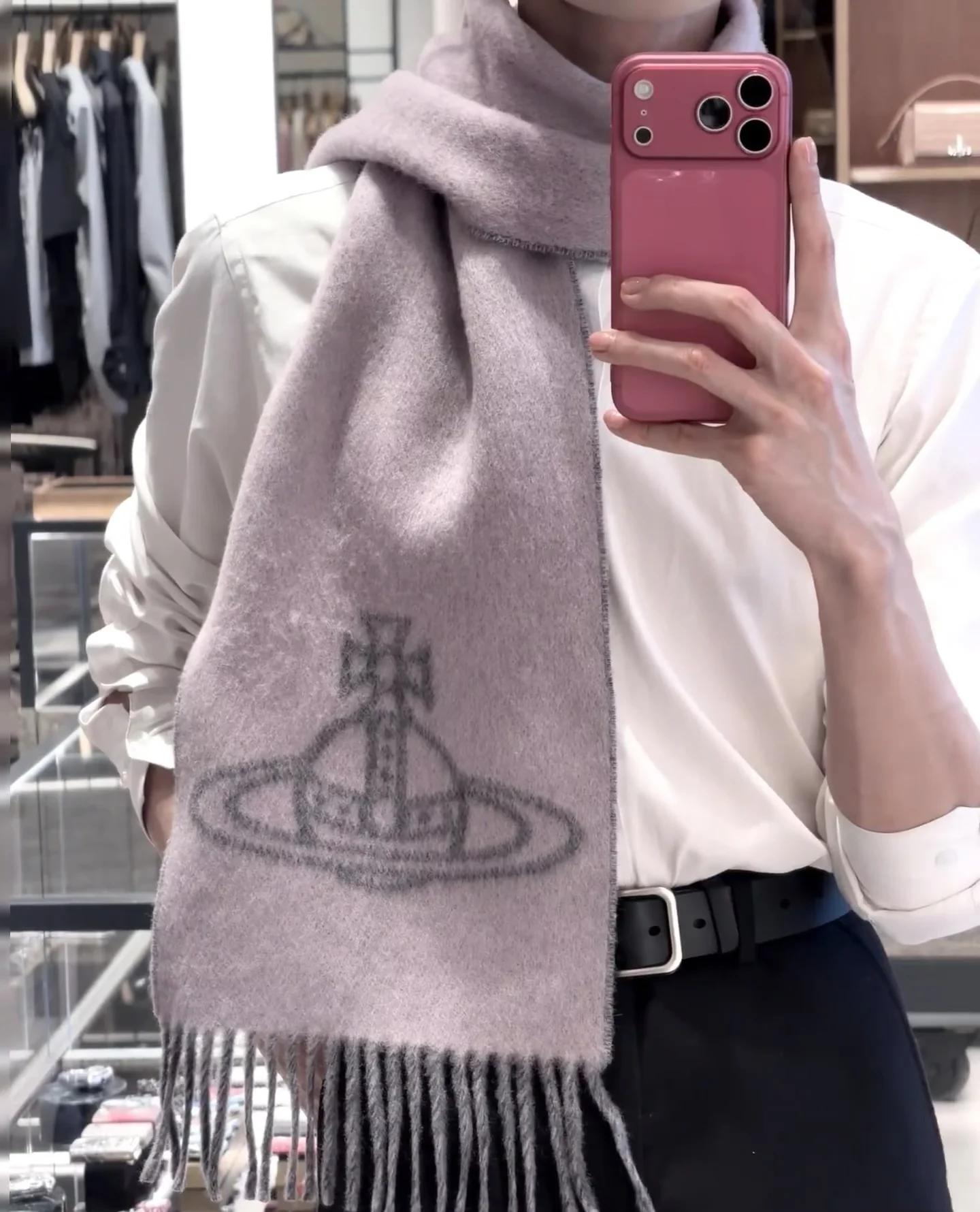 VIVIENNE WESTWOOD Scarves Wool Blend Gray-Pink One Size A1010070545 - Image 6