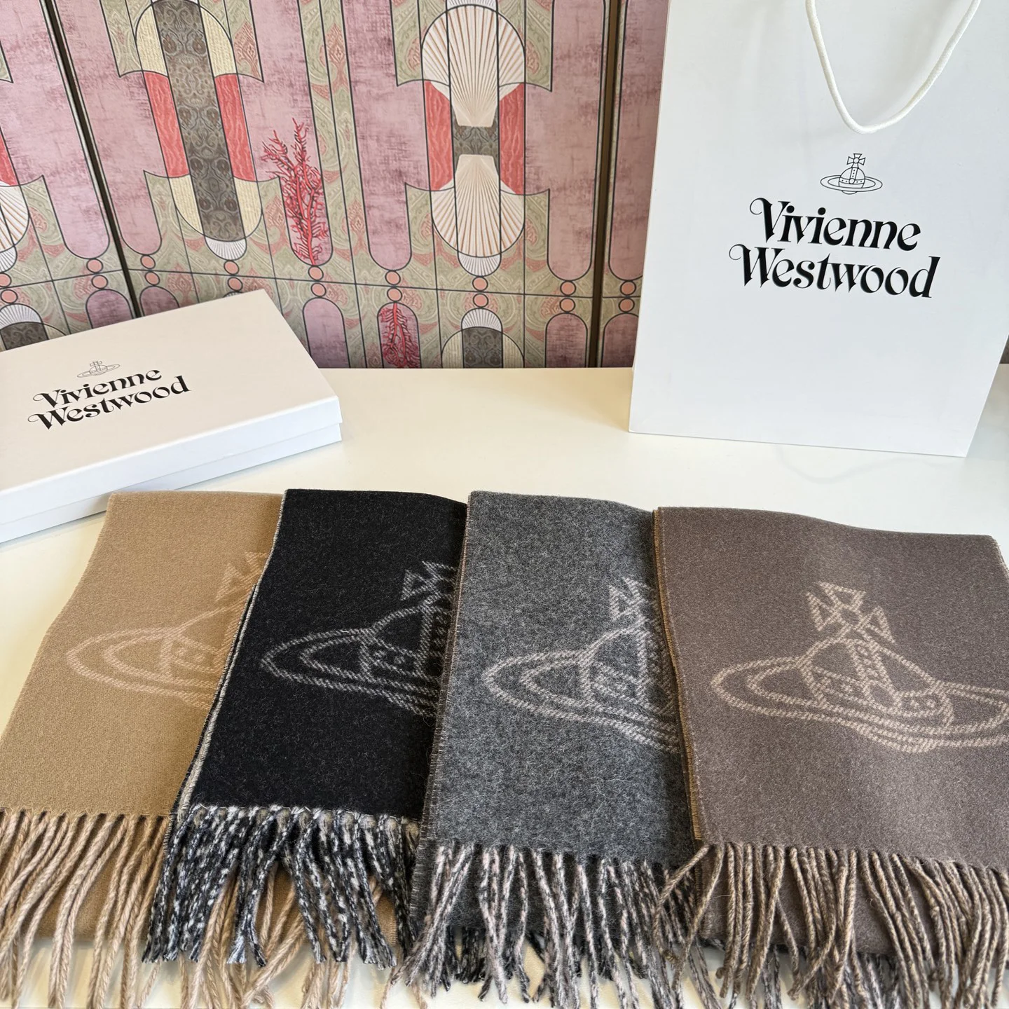 VIVIENNE WESTWOOD Scarves Wool Blend Gray-Pink One Size A1010070545 - Image 7