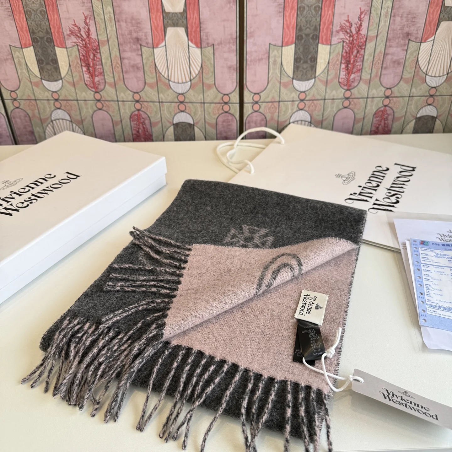 VIVIENNE WESTWOOD Scarves Wool Blend Gray-Pink One Size A1010070545 - Image 9