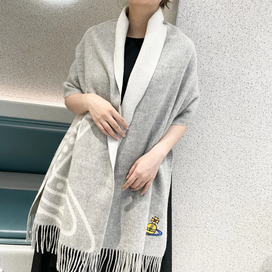 VIVIENNE WESTWOOD Scarves Wool Cashmere Grey-White One Size A3510071513
