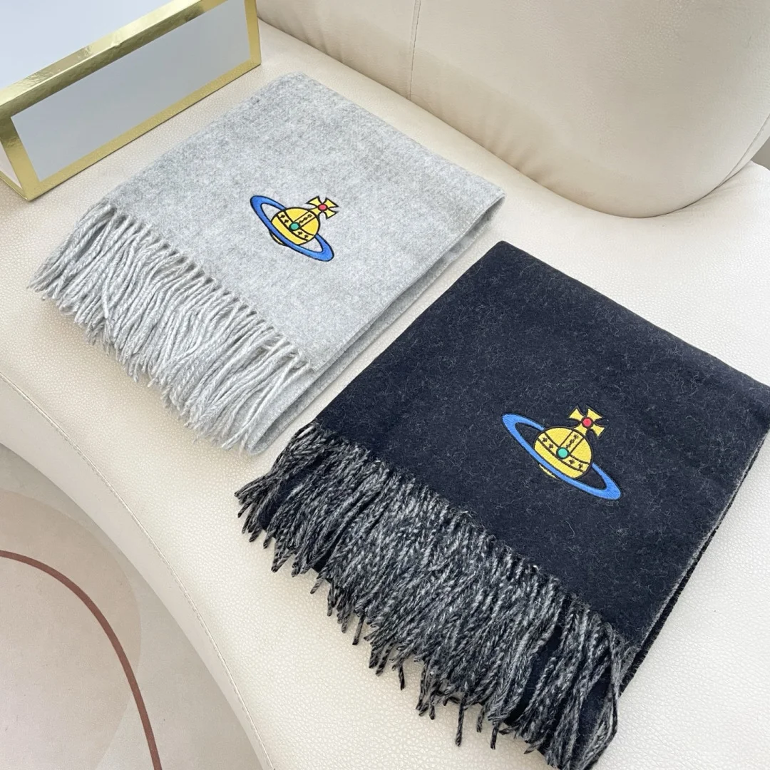 VIVIENNE WESTWOOD Scarves Wool Cashmere Grey-White One Size A3510071513 - Image 2