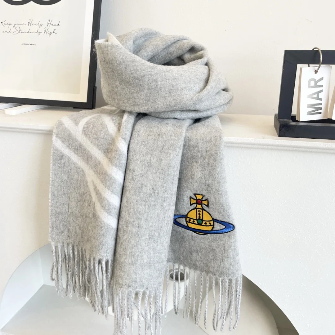 VIVIENNE WESTWOOD Scarves Wool Cashmere Grey-White One Size A3510071513 - Image 7
